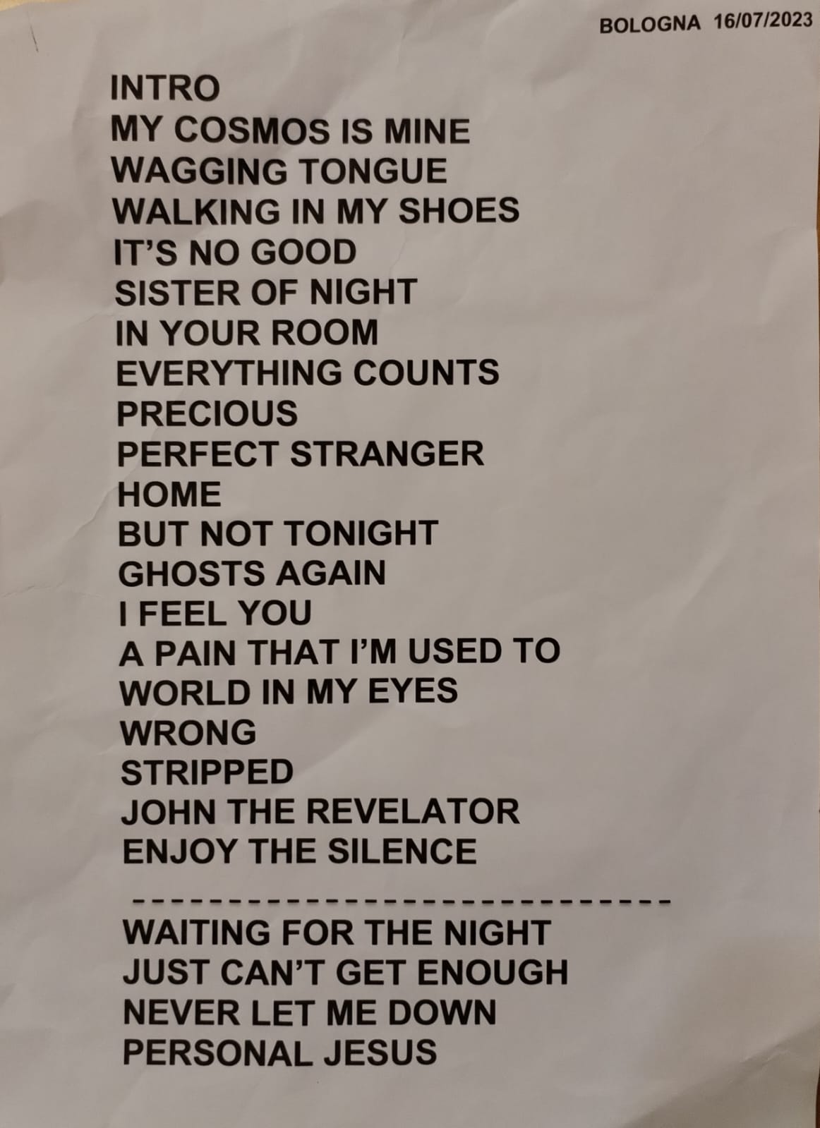 Scaletta dei Depeche Mode a Bologna, 16.7.2023 ph. Daniela Faggion