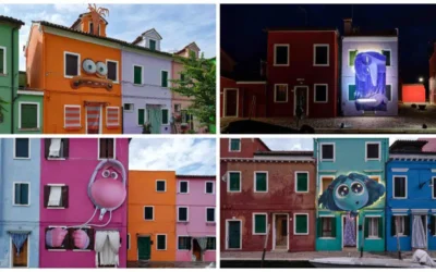 I personaggi di Inside Out 2 spuntano sulle case colorate di Burano